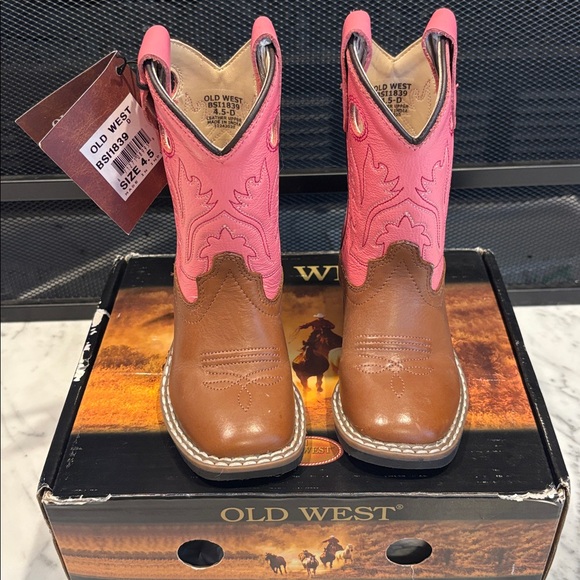 Old West Pink and Brown Western Boots - Picture 1 of 2